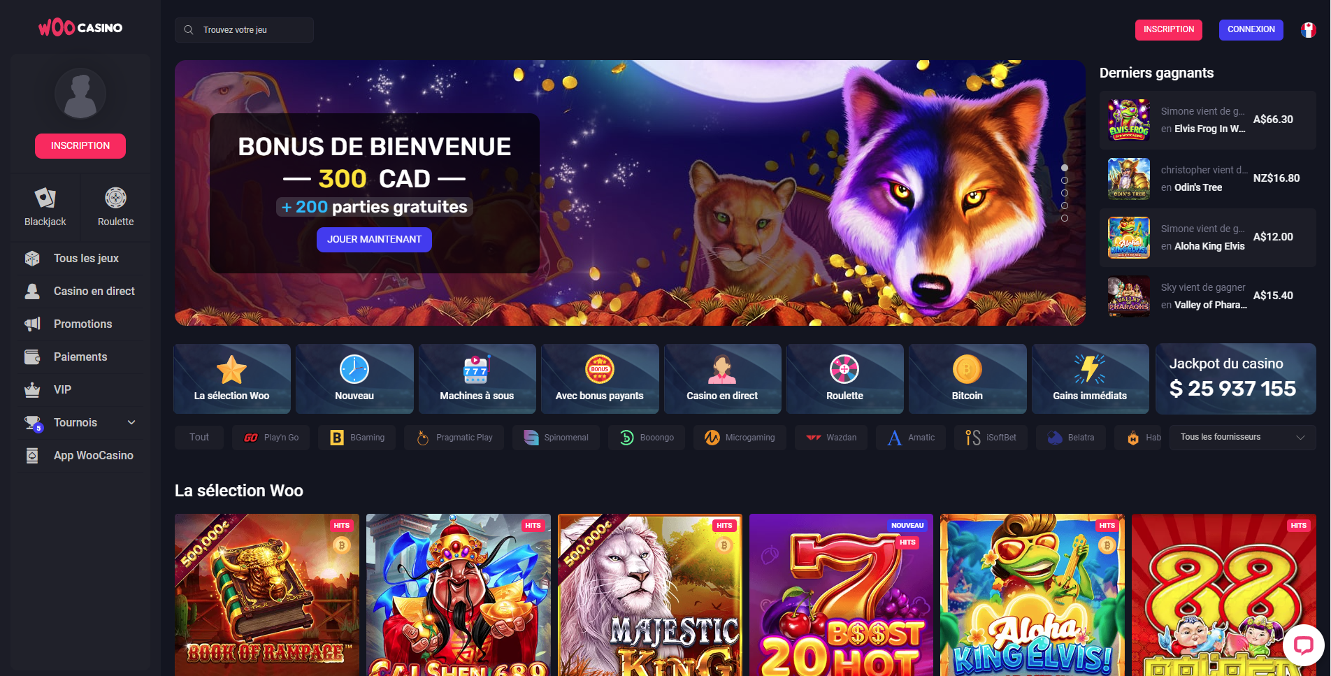 WooCasino Bonus de bienvenue
